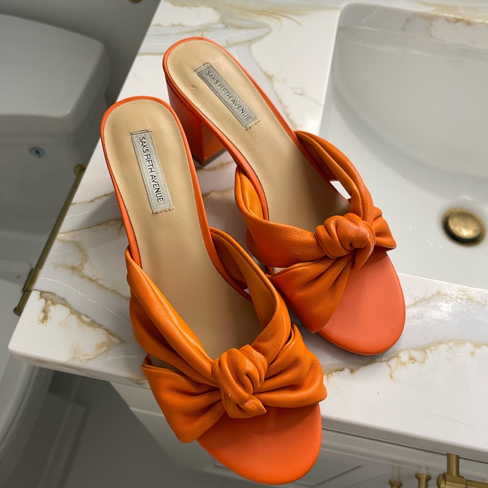 Saks Fifth Avenue Bold Orange Knotted Heels